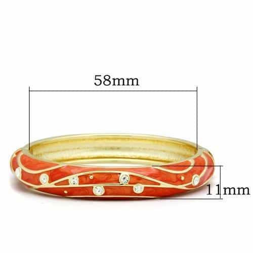 Brass Gold Red Orange Enamel Crystal Vine Hinged Bangle Bracelet view 2