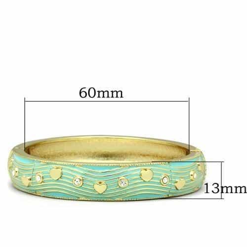 Brass Gold Turquoise Enamel Heart Crystal Hinged Bangle Bracelet view 2