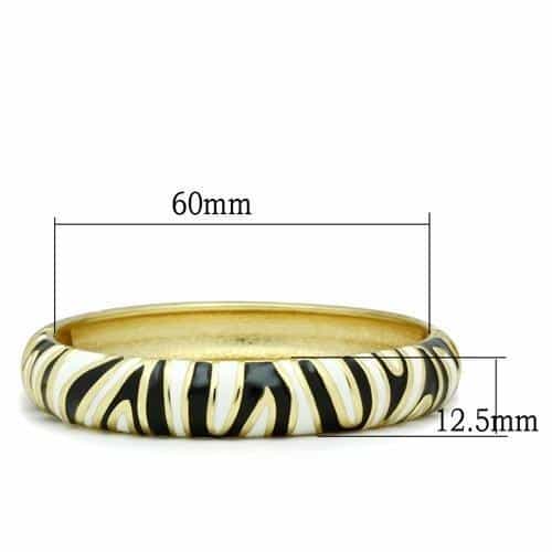 Brass Gold Black White Enamel Zebra Stripe Hinged Bangle Bracelet view 2