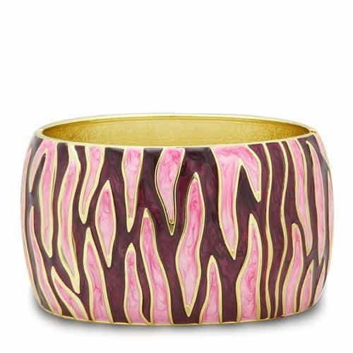 Brass Gold Pink Purple Enamel Zebra Stripe Wide Bangle Bracelet view 1