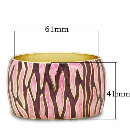 Brass Gold Pink Purple Enamel Zebra Stripe Wide Bangle Bracelet view 2