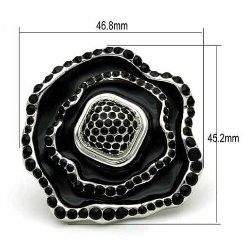 Brass Silver Black Enamel CZ Pave Rose Flower Cocktail Ring view 2