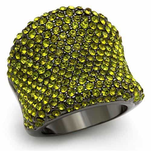Brass Gunmetal Olive Green Crystal Pave Dome Cocktail Ring view 1