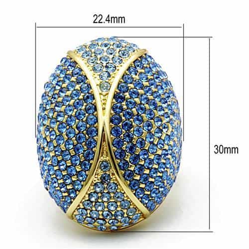 Brass Gold Blue Crystal Pave Wave Dome Cocktail Ring view 2