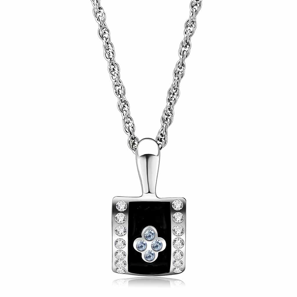 Brass Silver Black Onyx CZ Square Pendant Necklace view 1