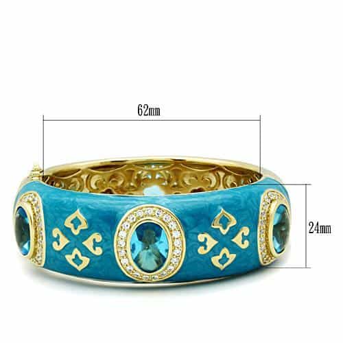 Brass Gold Turquoise Enamel Scroll Crystal Hinged Ring Bracelet view 2