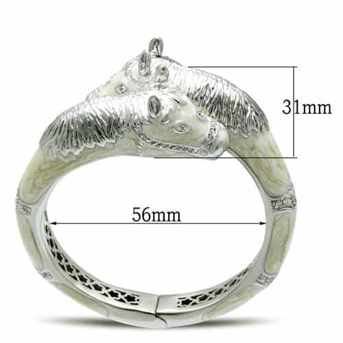 Brass Silver Polished Horse Head Figure Hinged Bangle Bracelet view 2