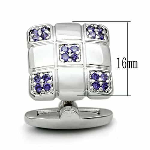 Brass Silver Purple CZ Square Grid Cufflinks Bracelet view 2