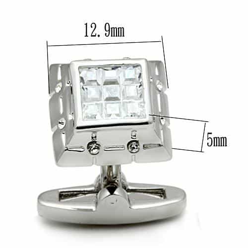 Brass Silver Clear CZ Princess Cut Grid Cufflinks Bracelet view 2