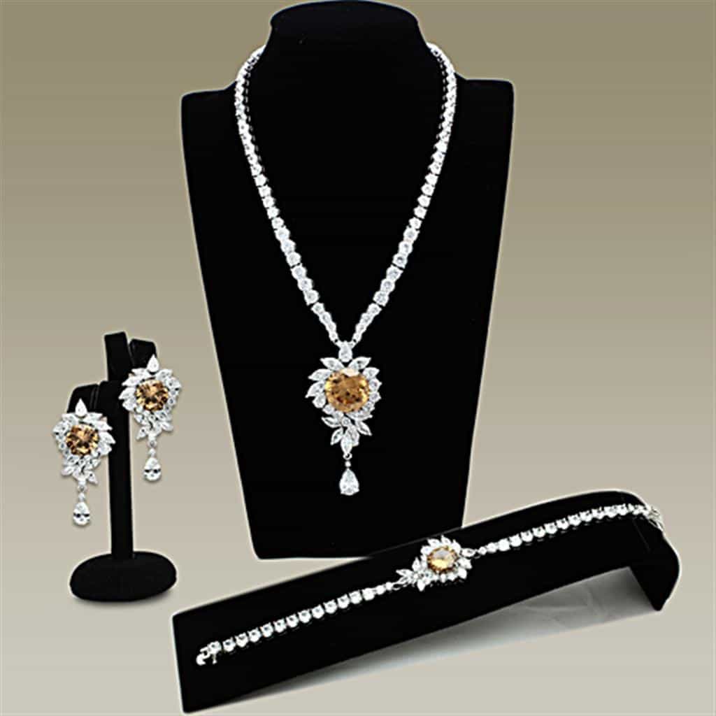 Brass Champagne CZ Teardrop Statement Jewelry Set view 1