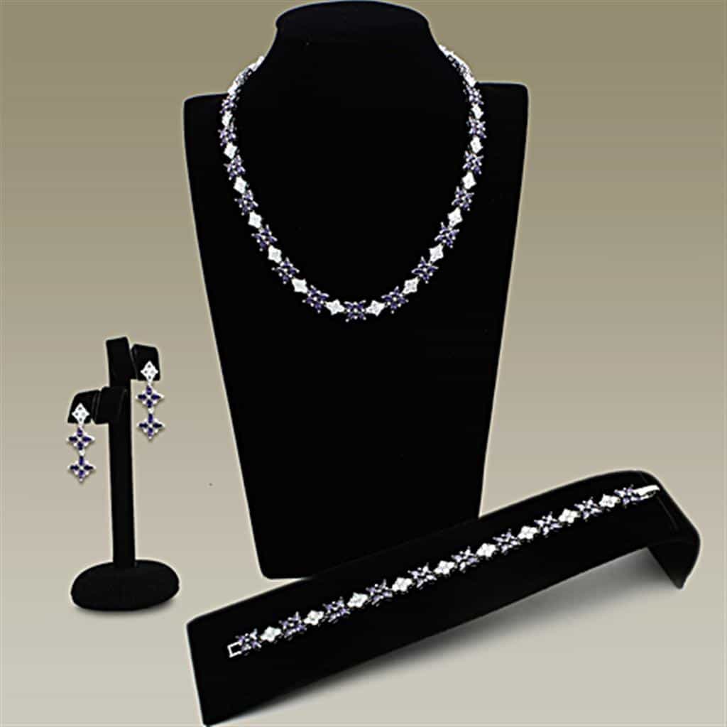 Brass Blue Sapphire CZ Oval Statement Jewelry Set Ring view 1