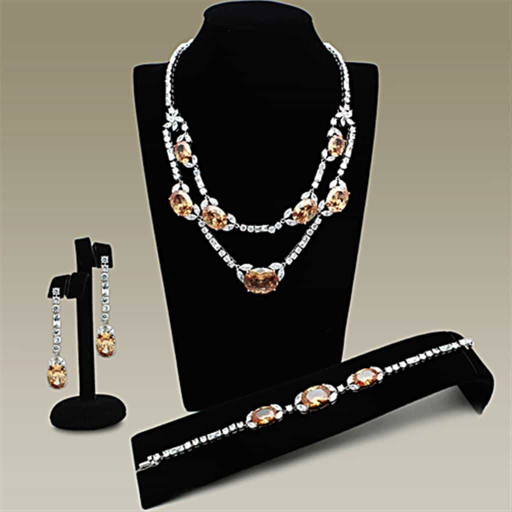 Brass Champagne CZ Oval Marquise Statement Jewelry Set view 1