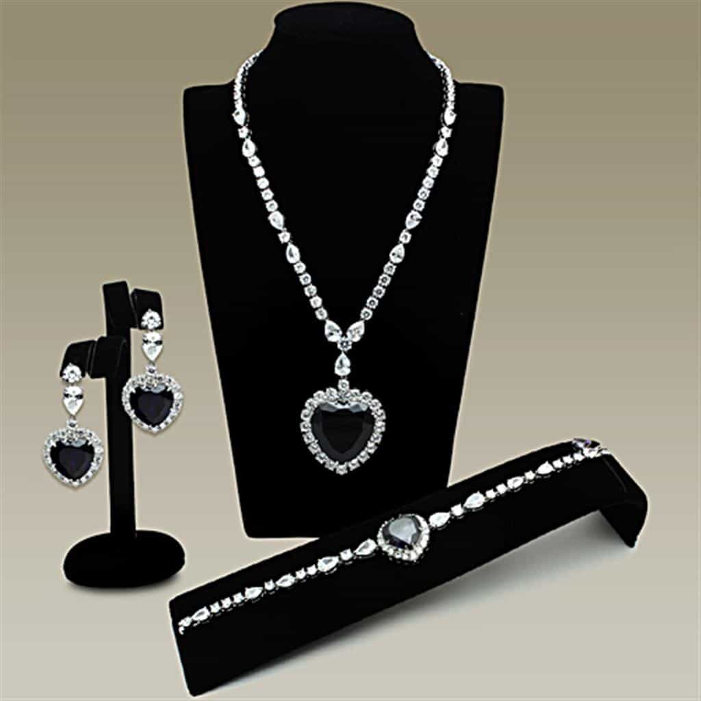 Brass Dark Grey CZ Heart Pendant Statement Jewelry Set Pendant view 1