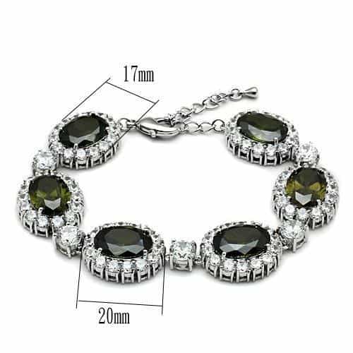 Brass Silver Olive Green CZ Oval Halo Link Bracelet view 3