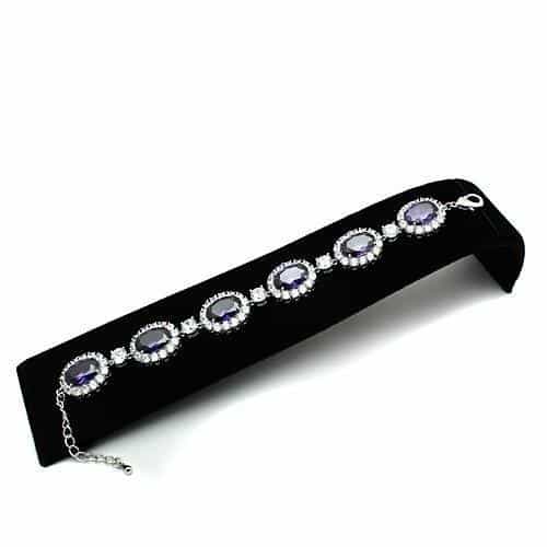 Brass Silver Amethyst Purple CZ Oval Halo Link Bracelet view 2