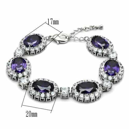 Brass Silver Amethyst Purple CZ Oval Halo Link Bracelet view 3