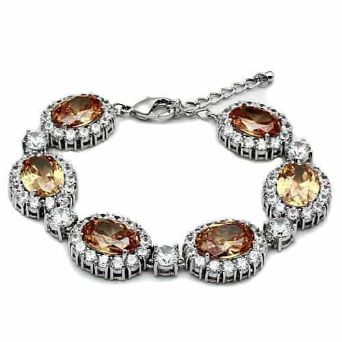 Brass Silver Champagne CZ Oval Halo Link Bracelet view 1