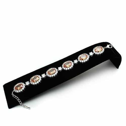 Brass Silver Champagne CZ Oval Halo Link Bracelet view 2
