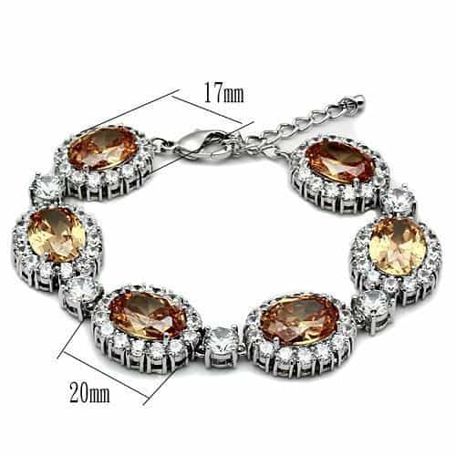 Brass Silver Champagne CZ Oval Halo Link Bracelet view 3