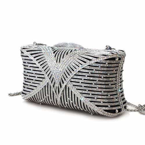 Brass Silver Crystal Pave Geometric Envelope Clutch Ring view 2