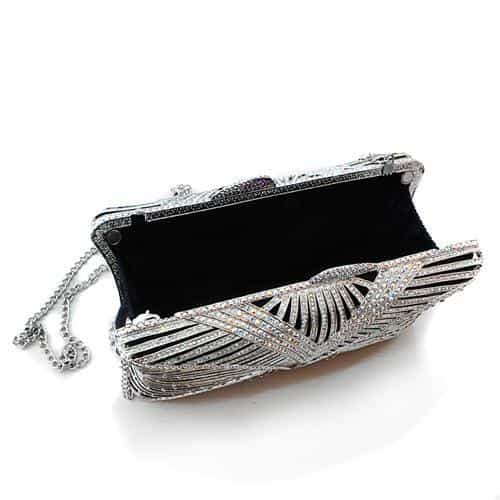 Brass Silver Crystal Pave Geometric Envelope Clutch Ring view 3