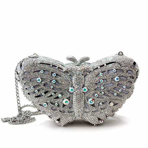 Brass Silver Crystal Pave Butterfly Figure Clutch Ring view 1