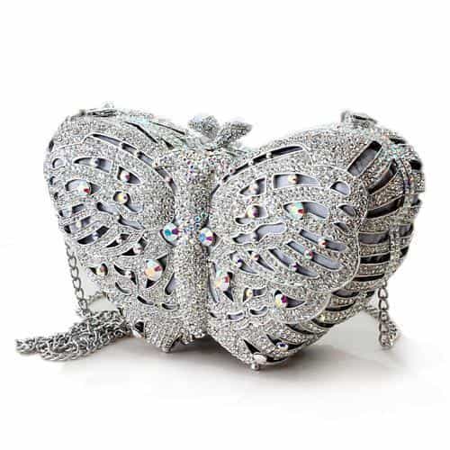 Brass Silver Crystal Pave Butterfly Figure Clutch Ring view 2