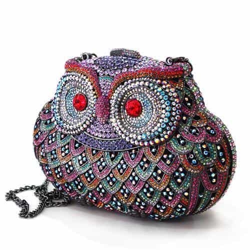 Brass Multicolor Crystal Bead Owl Figure Clutch Ring view 2