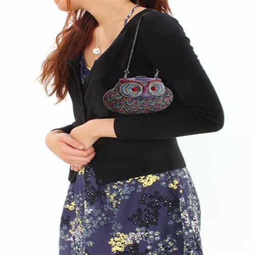 Brass Multicolor Crystal Bead Owl Figure Clutch Ring view 4