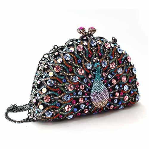Brass Pink Crystal Pave Peacock Figure Clutch Ring view 2