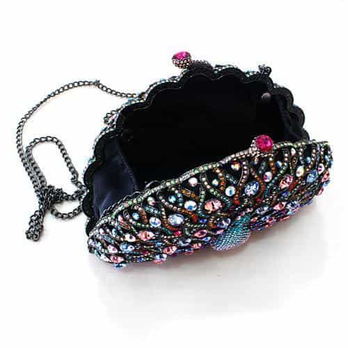 Brass Pink Crystal Pave Peacock Figure Clutch Ring view 3
