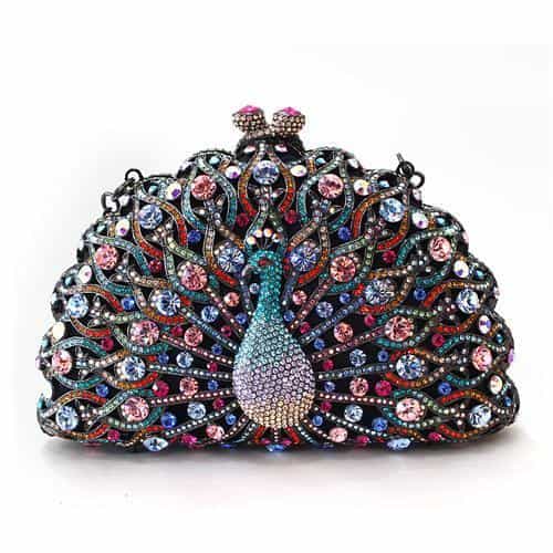 Brass Pink Crystal Pave Peacock Figure Clutch Ring view 1