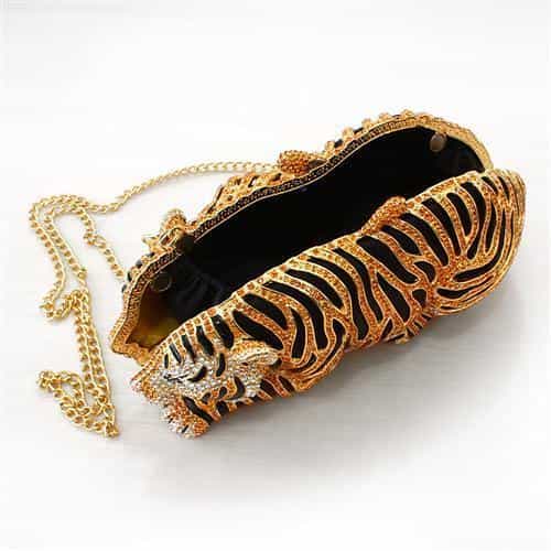 Brass Gold Crystal Tiger Figure Clutch Ring view 3