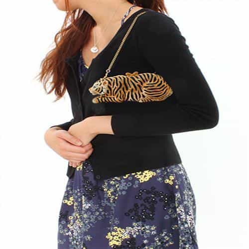 Brass Gold Crystal Tiger Figure Clutch Ring view 4