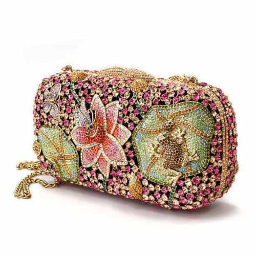Brass Multicolor Crystal Lotus Flower Figure Clutch Ring view 2