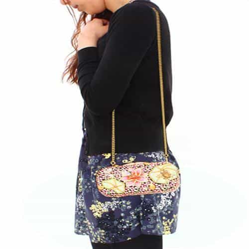 Brass Multicolor Crystal Lotus Flower Figure Clutch Ring view 5