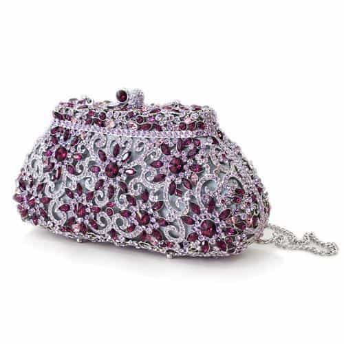 Brass Purple Crystal Pave Scroll Frame Clutch Ring view 2