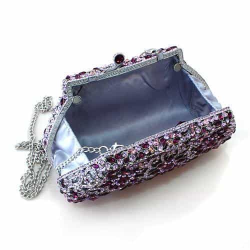 Brass Purple Crystal Pave Scroll Frame Clutch Ring view 3