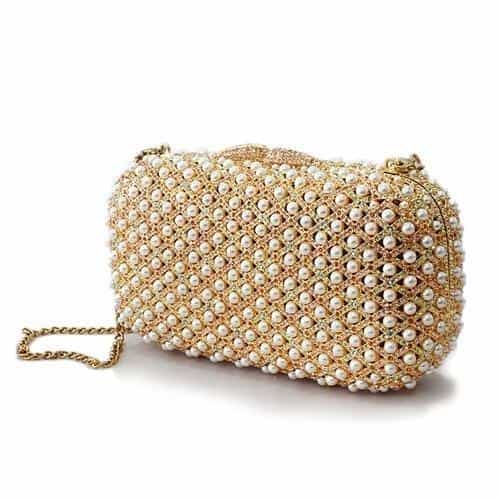 Brass Gold Pearl Bead Rectangular Clutch Ring view 2