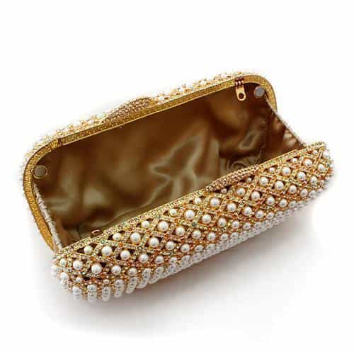 Brass Gold Pearl Bead Rectangular Clutch Ring view 3