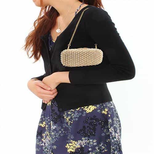 Brass Gold Pearl Bead Rectangular Clutch Ring view 4