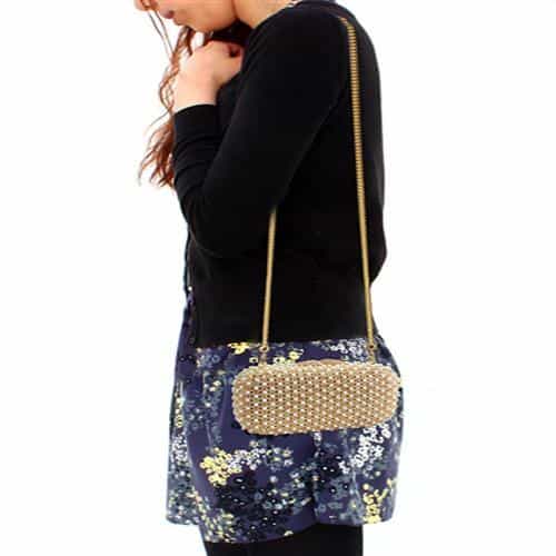 Brass Gold Pearl Bead Rectangular Clutch Ring view 5