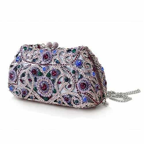 Brass Silver Multicolor Crystal Filigree Scroll Clutch Ring view 2