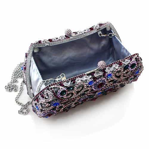 Brass Silver Multicolor Crystal Filigree Scroll Clutch Ring view 3