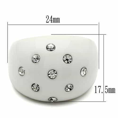 Stainless Steel White Resin Clear Crystal Polka Dot Dome Ring view 2