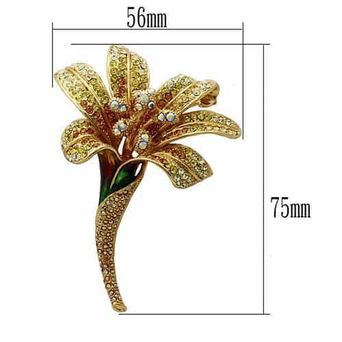 Brass Gold Champagne Crystal Pave Lily Flower Brooch view 2
