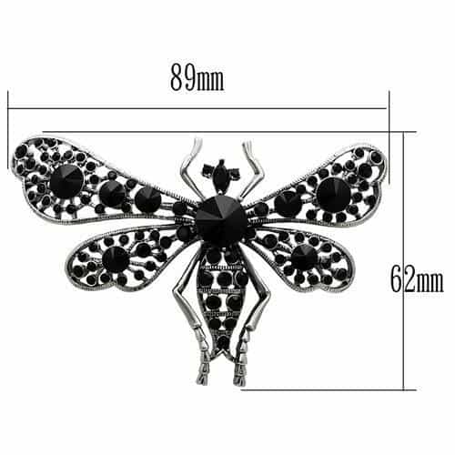 Brass Silver Black Crystal Pave Dragonfly Brooch view 2