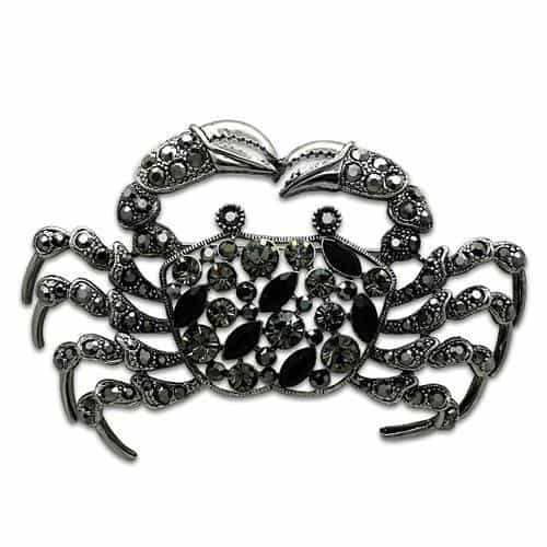 Brass Silver Grey Crystal Pave Crab Figure Brooch view 1
