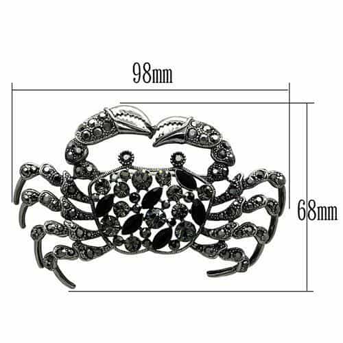 Brass Silver Grey Crystal Pave Crab Figure Brooch view 2