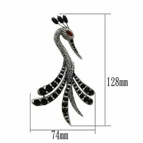 Brass Silver Black Crystal Pave Crane Bird Brooch view 2
